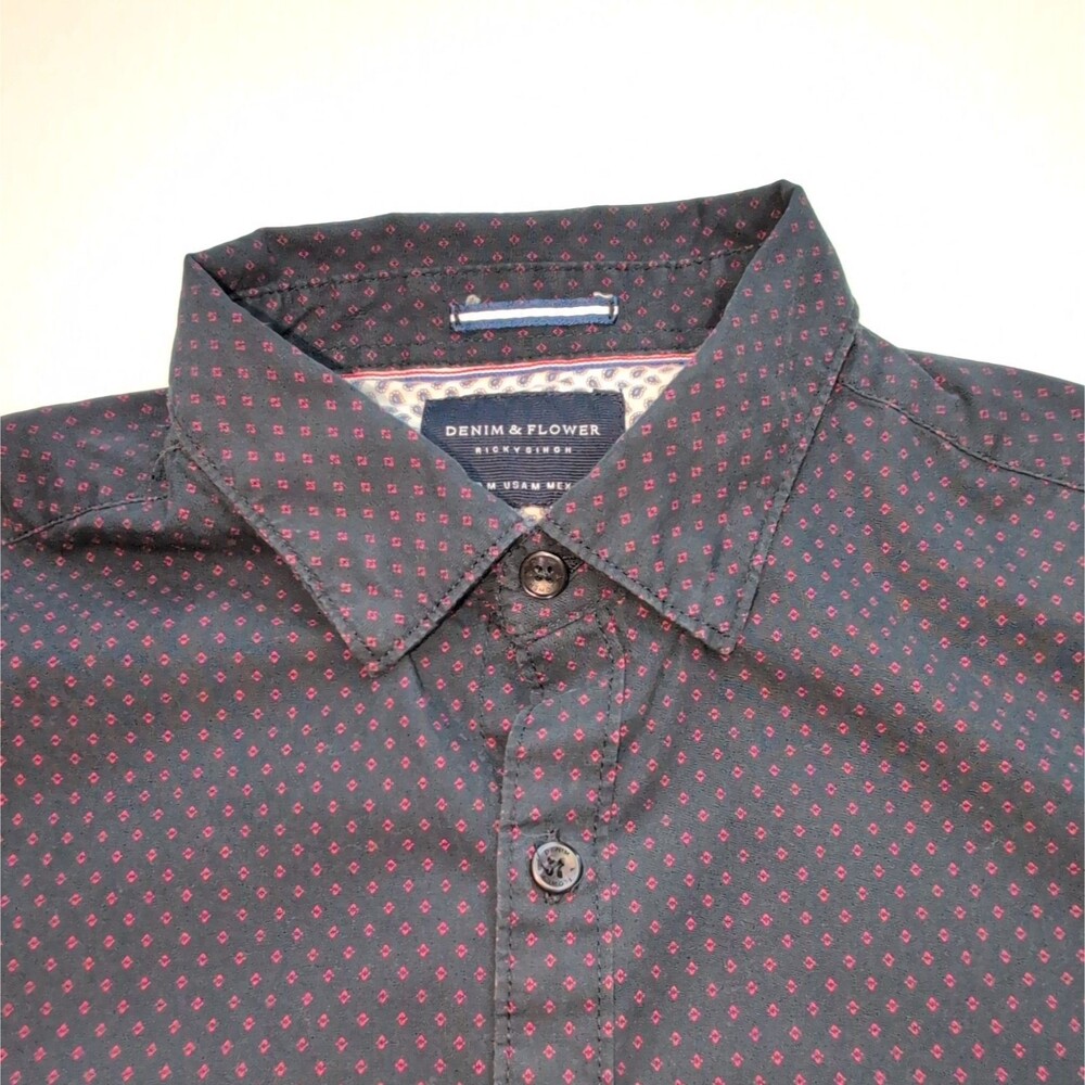 Denim & Flower Ricky Singh Men’s M Slim Fit Short Sleeve Button-Up Geometric